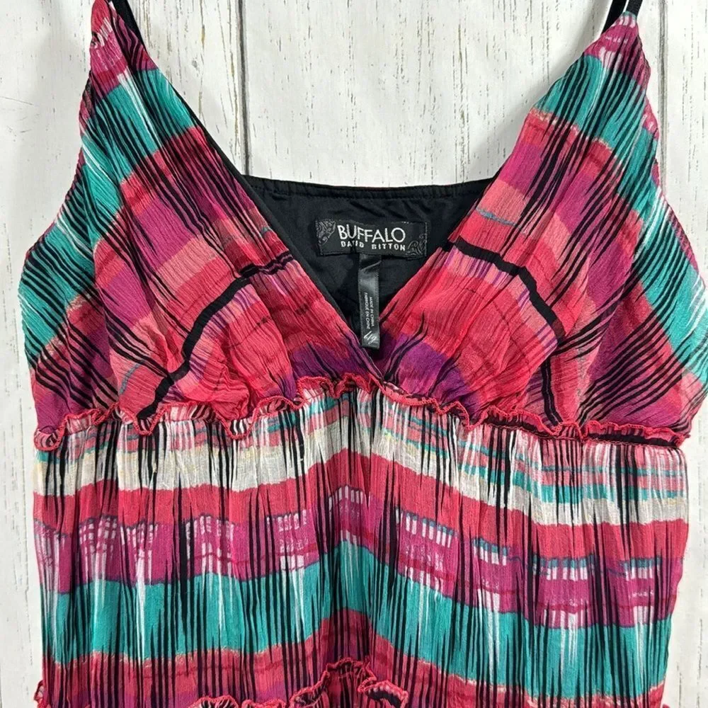 Buffalo David Britton Women 100% Silk Tank Top Ruffle Plaid Tiered Fairy Boho - Picture 7 of 16